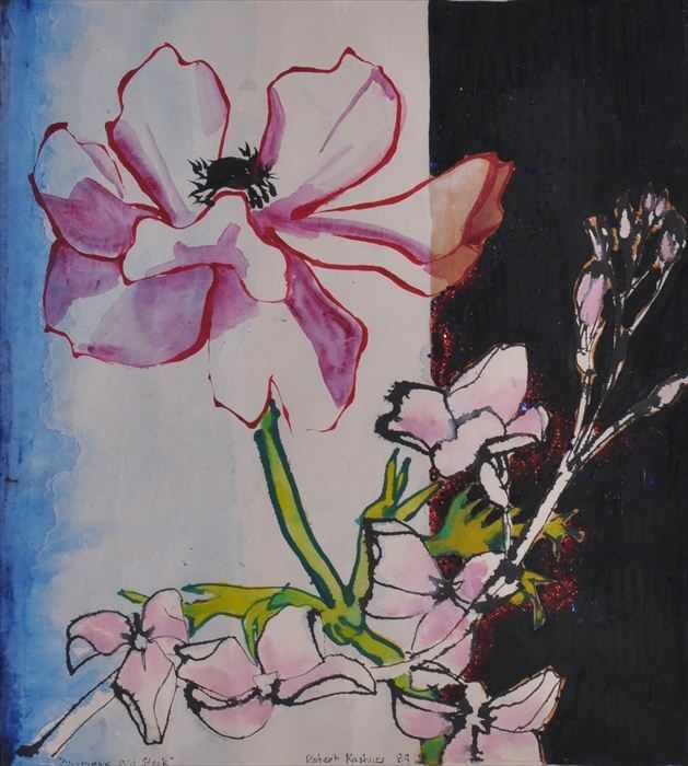 Appraisal: ROBERT KUSHNER b ANEMONE AND STOCK Watercolor and ink on