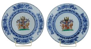 Appraisal: Pair Chinese Export Porcelain Armorial Plates circa Arms of Chasteleyne