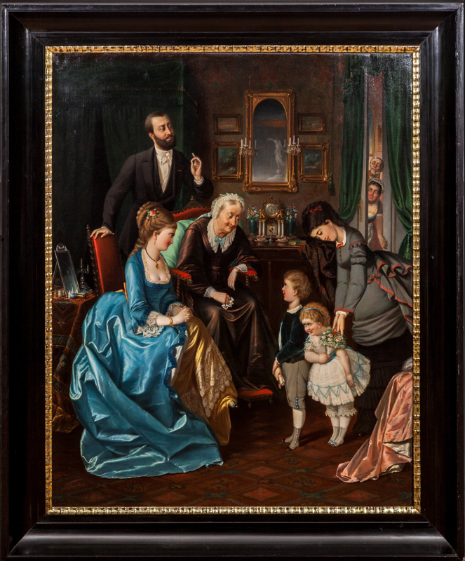 Appraisal: Attributed to Carl Schleicher - The Birthday of Grandmother Oil