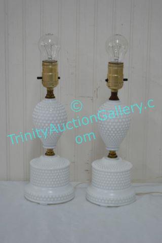 Appraisal: ca Hobnail Milk Glass Boudoir Lamps Without lamp shades -