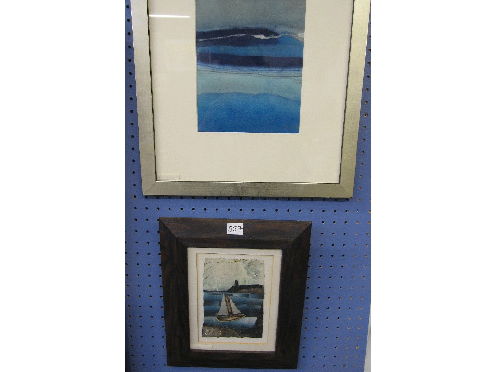 Appraisal: Lot comprising a seascape silk painting and a mixed media