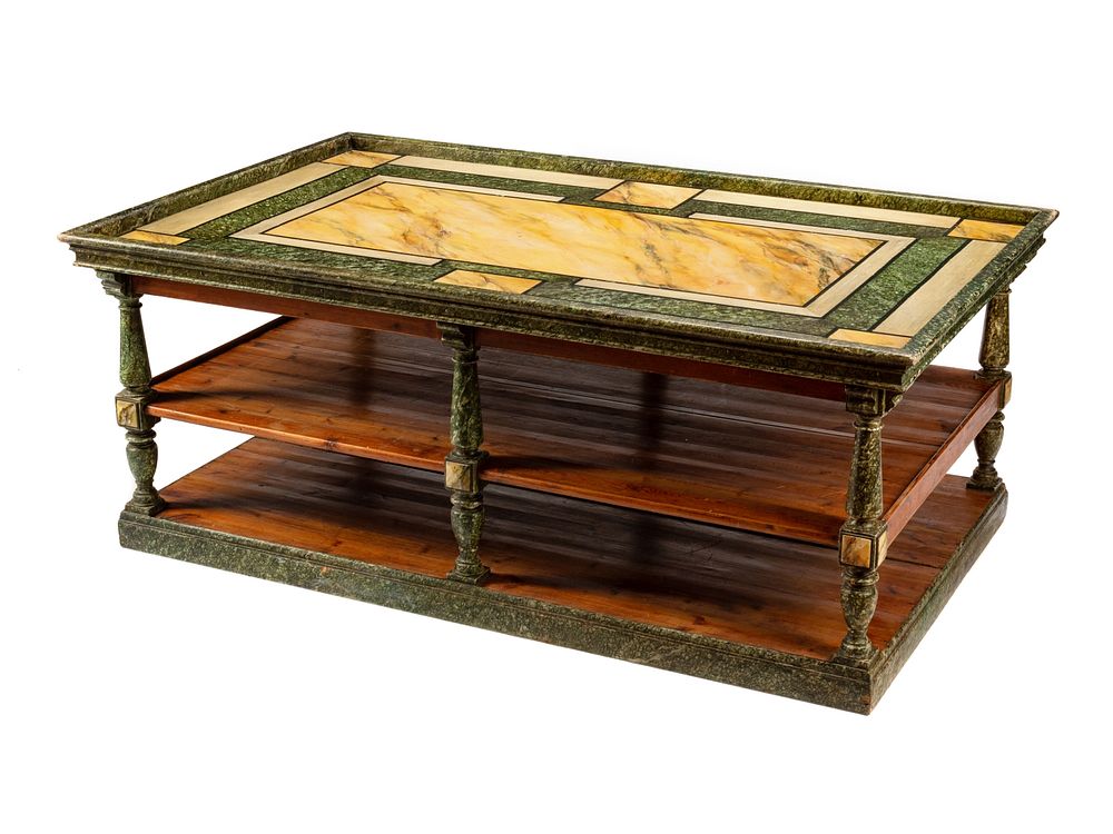 Appraisal: A Continental Faux Marble Painted Three-Tier Portfolio Table A Continental