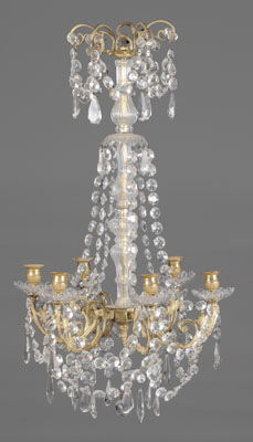 Appraisal: Gilt Brass and Glass Chandelier th century diminutive scale with