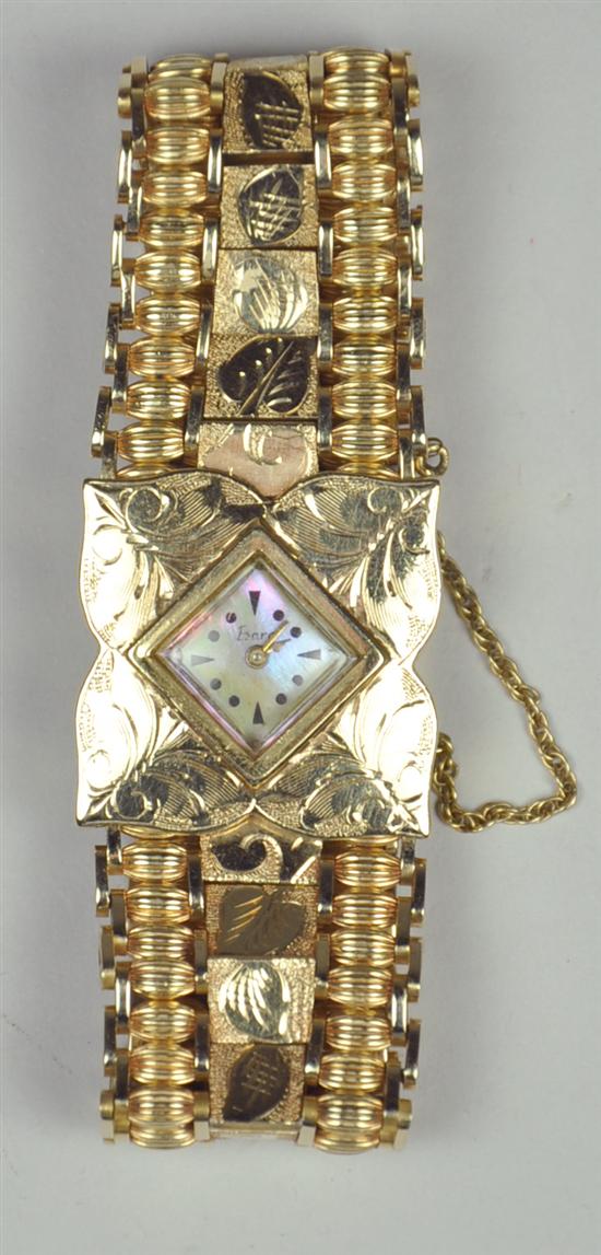 Appraisal: K Case Bracelet Watch Mother of pearl dial jewel Swiss