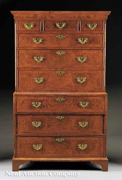 Appraisal: A Georgian Inlaid Walnut Chest-on-Chest th c and later molded