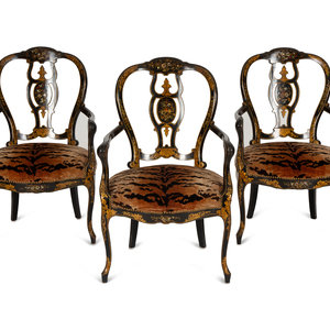 Appraisal: A Set of Three Victorian Ebonized Gilt and Mother of