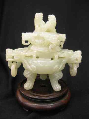 Appraisal: Chinese Carved Jade Tripod Censor foo dog ring decor one