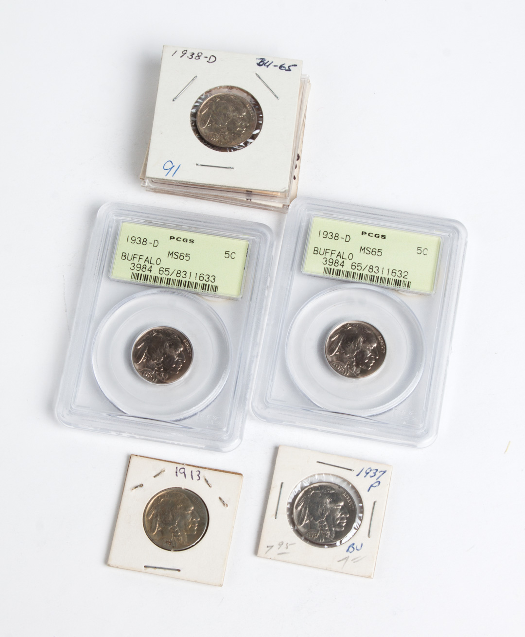 Appraisal: Nine U S Buffalo type nickel -cent pieces comprising Type