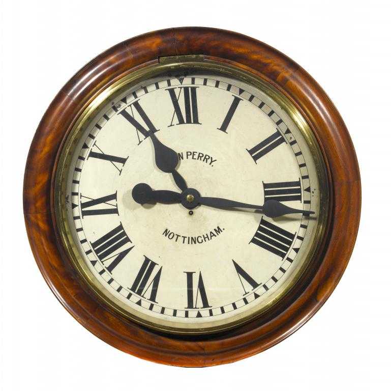 Appraisal: A VICTORIAN MAHOGANY FOOT WALL TIMEPIECE signed on the painted