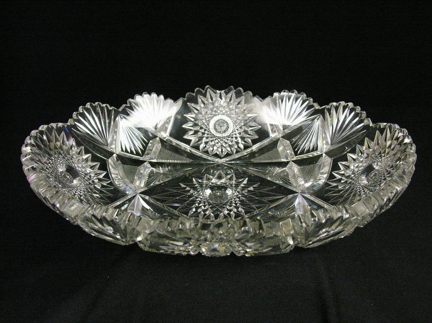 Appraisal: ABP LARGE CUT CRYSTAL OVAL BOWL Hobstar and fan motif