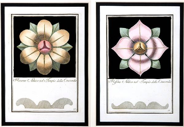 Appraisal: After Carlo Antonini Architectural Rosettes Etchings with handcoloring printed on