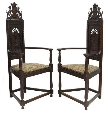 Appraisal: lot of French carved oak caquetoire armchairs Brittany late th