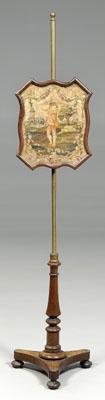 Appraisal: William IV pole screen adjustable cartouche-shaped screen with needlework depicting