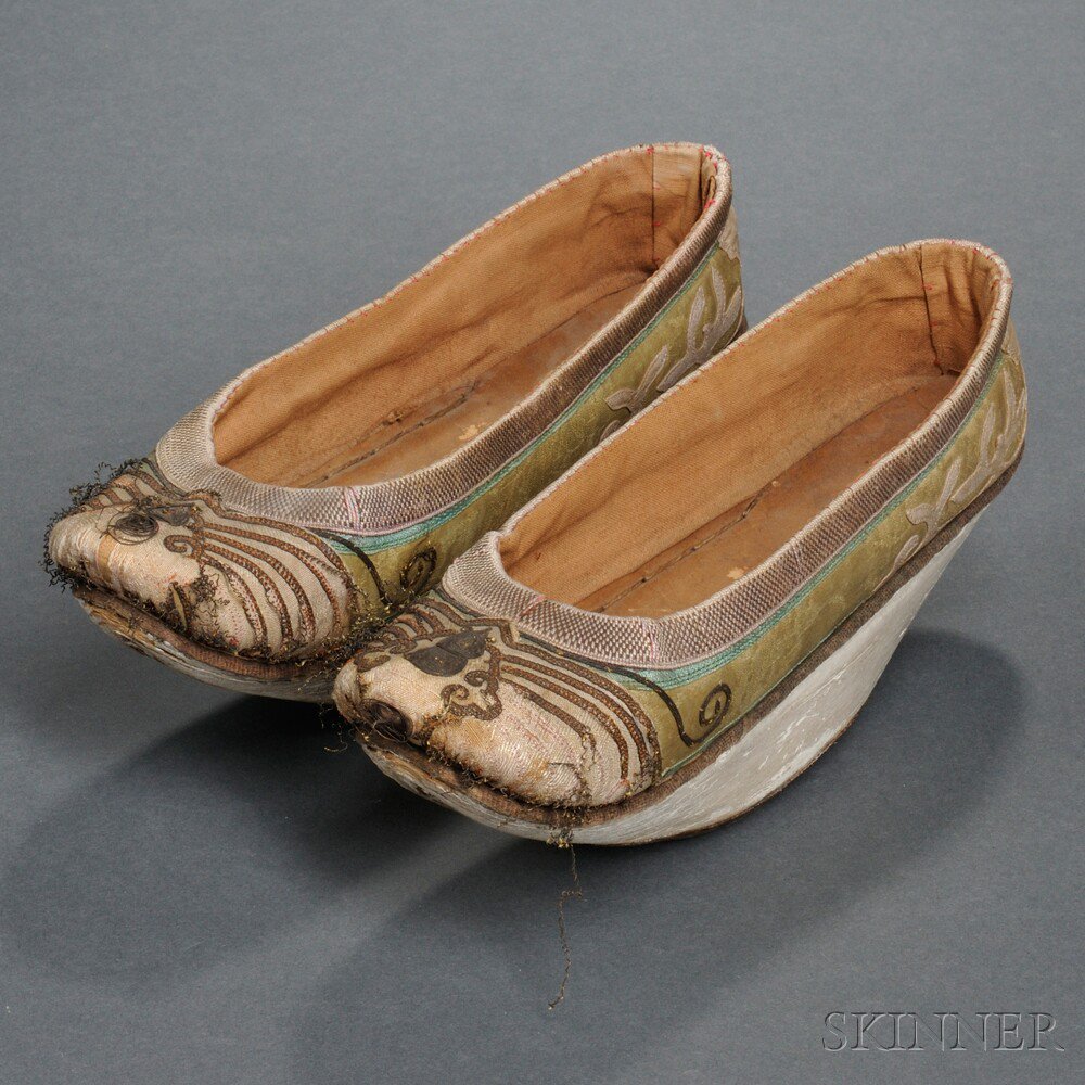 Appraisal: Pair of Manchu-style Platform Shoes China the lime green and