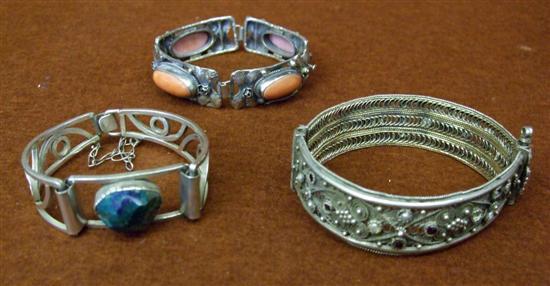 Appraisal: Three silver gem set bracelets