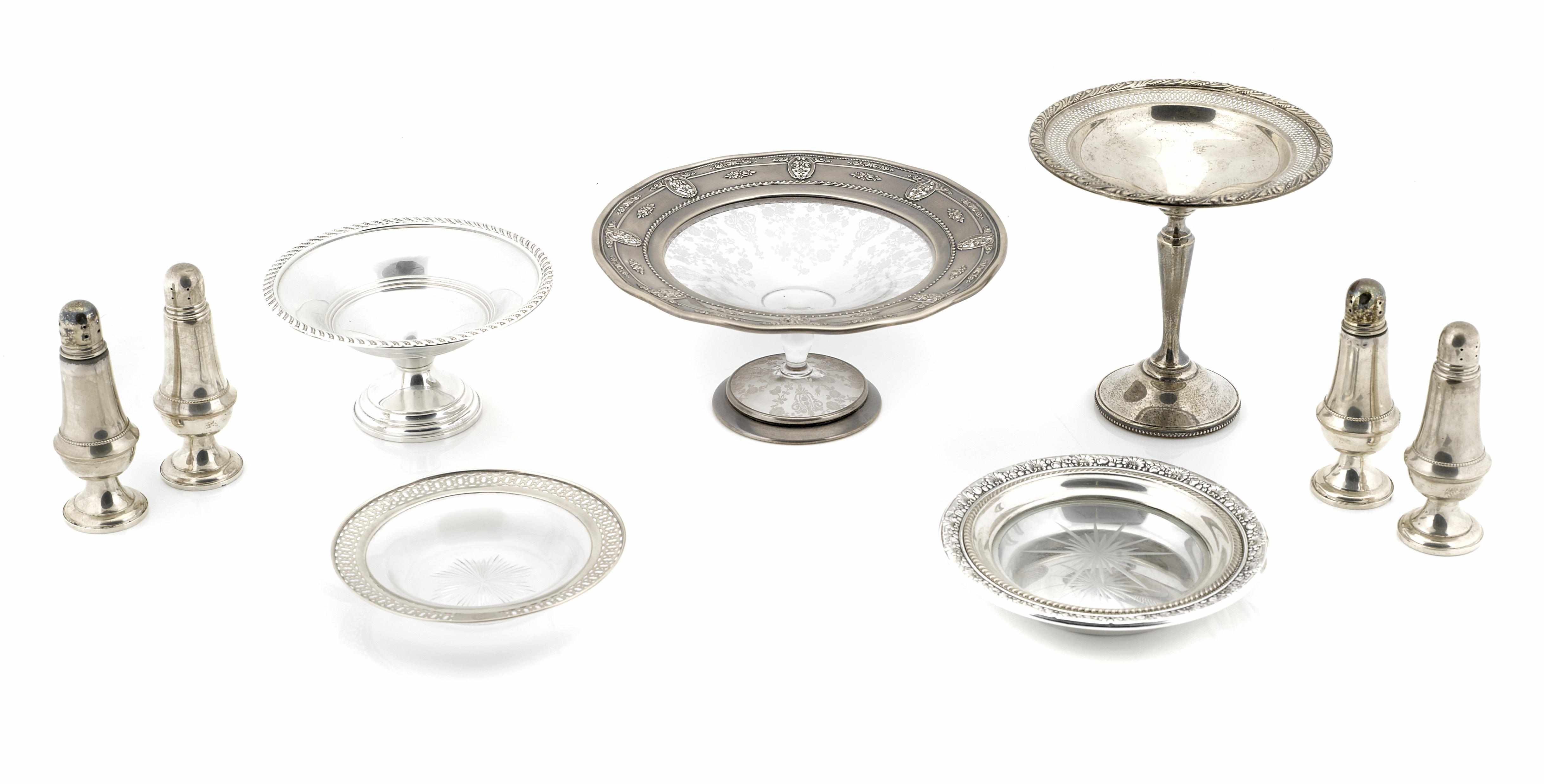 Appraisal: A group of American sterling silver and silver-mounted table articles