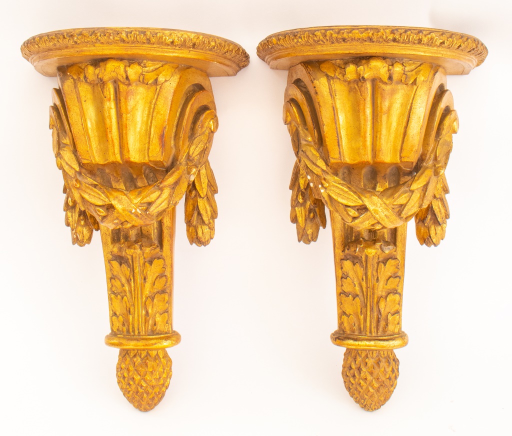 Appraisal: LOUIS XVI STYLE CARVED GILTWOOD WALL CONSOLE Pair of Louis