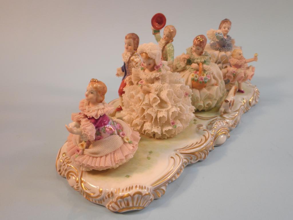 Appraisal: A Dresden crinoline porcelain group entitled Wedding Game on a