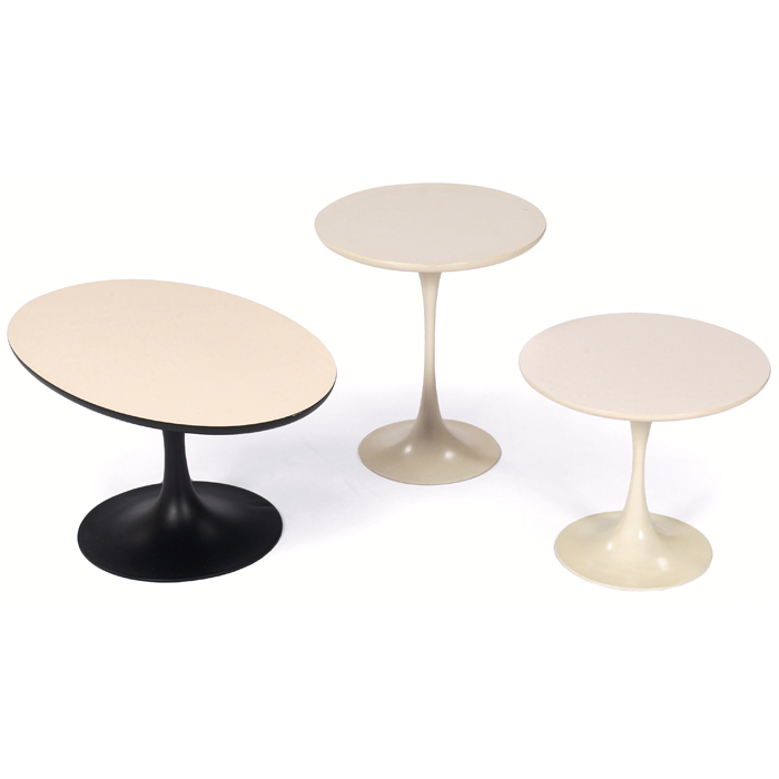 Appraisal: Burke occasional tables three USA white laminate tops with enameled