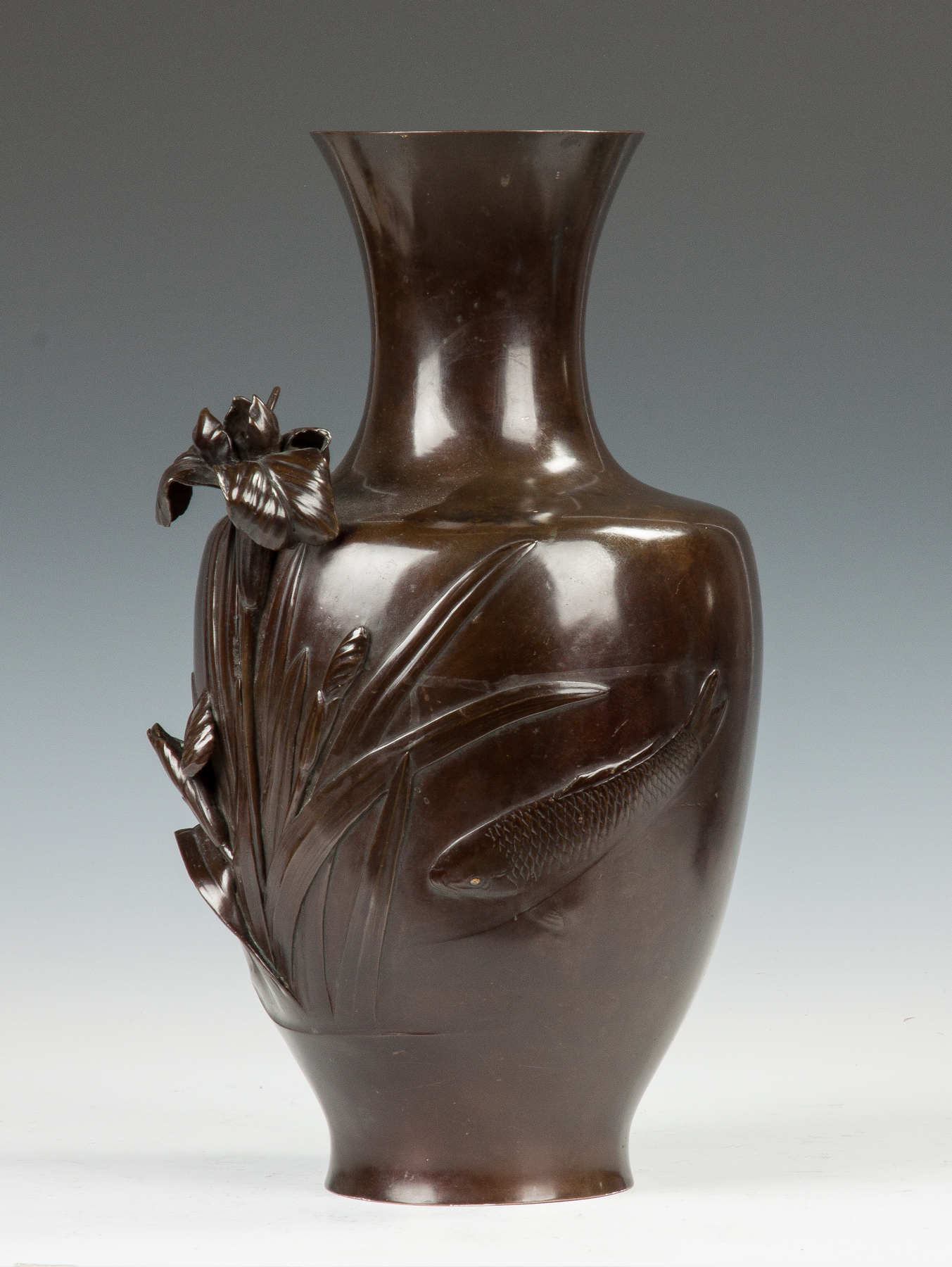 Appraisal: Japanese Bronze Vase with Iris Fish