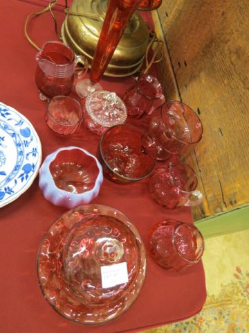 Appraisal: pcs Cranberry Glass butter dish vases creamer sugar compote bowl