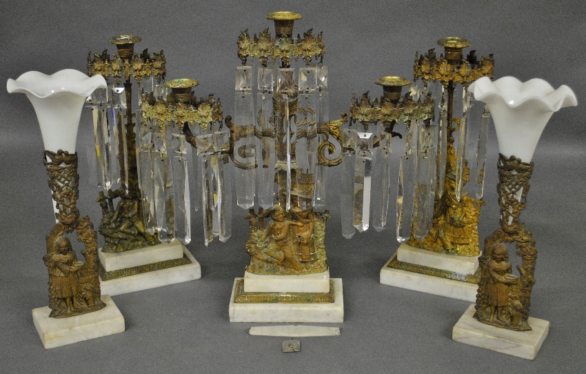 Appraisal: - Three-piece gilt metal girandole set late th c with