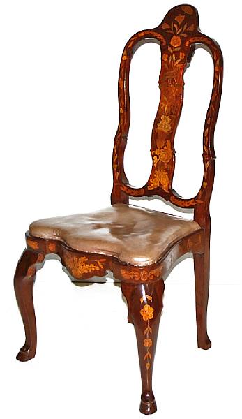 Appraisal: A Dutch Rococo marquetry inlaid mahogany side chair th century