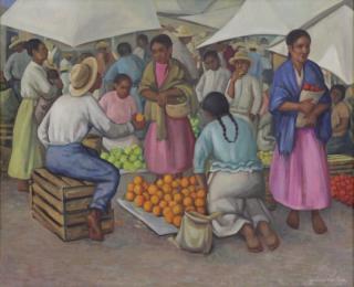 Appraisal: MONTOYA Gustavo Oil on Canvas Mercado Signed lower right Galeria