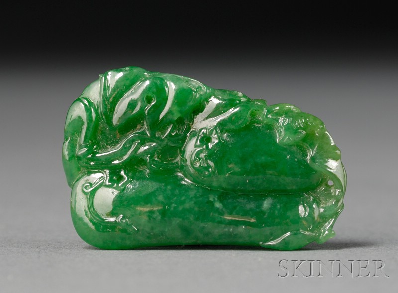 Appraisal: Jade Pendant emerald green stone carved as melons and foliage