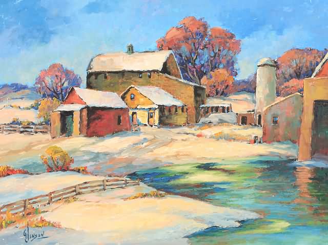 Appraisal: Farm landscape in winter oil on masonite x SLL G