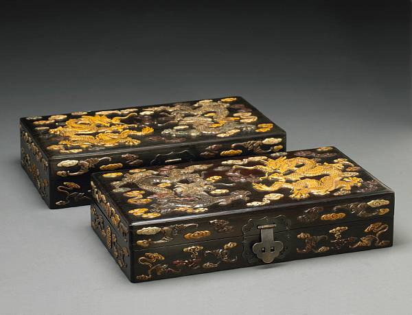 Appraisal: A pair of hinged zitan document boxes Each of rectangular