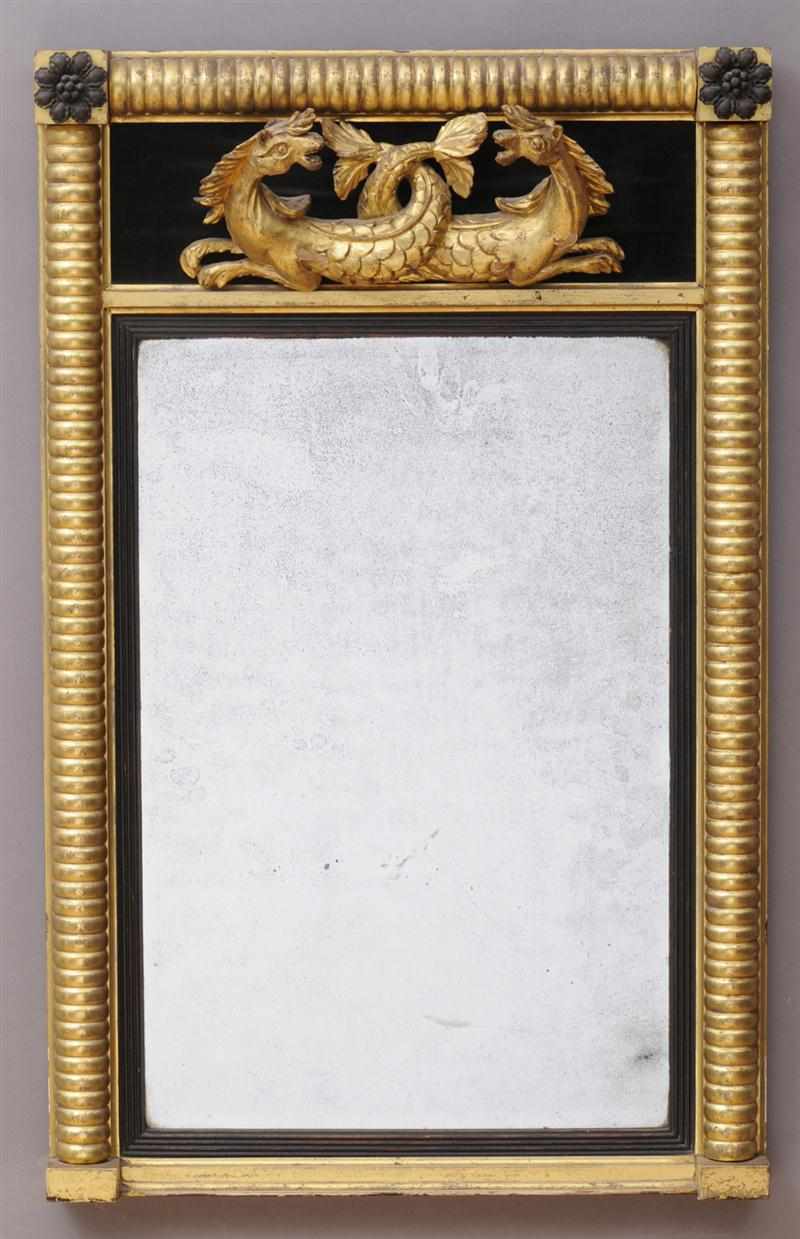 Appraisal: FEDERAL CARVED EBONIZED AND GILTWOOD PIER MIRROR The beveled plate