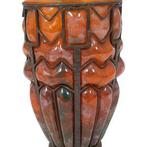 Appraisal: An Unsigned Daum Wrought-Iron and Glass Blow-Out Vase CIRCA Height