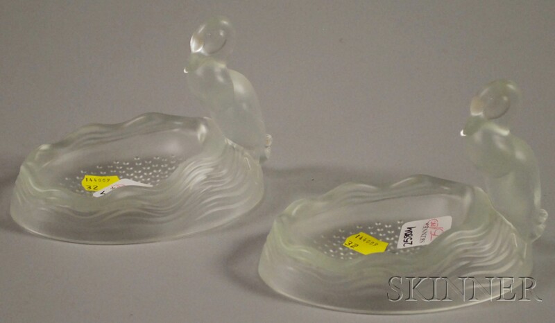 Appraisal: Two Figural Bird Ornamented Molded Glass Dishes ht in