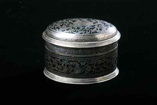 Appraisal: SILVER AND NIELLO BOX th century possibly Russian unmarked Oval