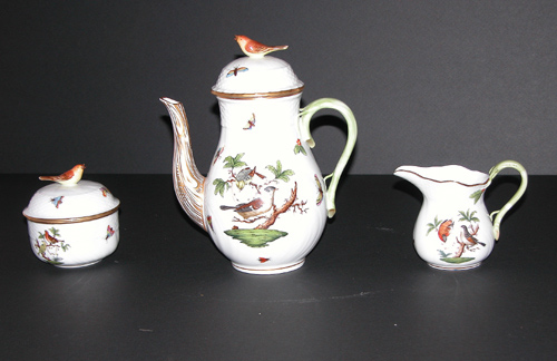 Appraisal: Three-piece Herend Porcelain Tea Set Finely Decorated with Birds Butterflies