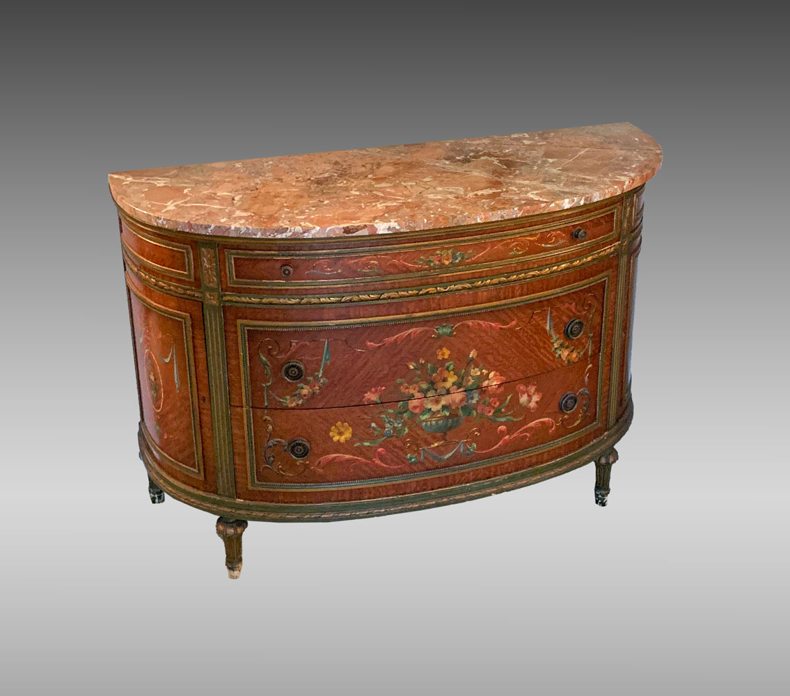 Appraisal: MARBLE TOP DEMILUNE CHEST - drawer - door marble top