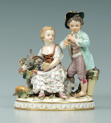 Appraisal: Meissen figural group two children with goat blue crossed swords