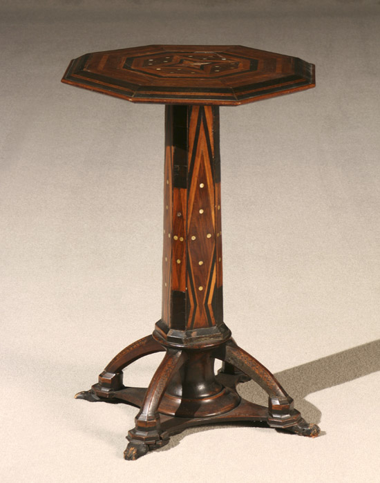 Appraisal: American Folk Art Mother-of-Pearl and Mixed Wood Parquetry Walnut Candlestand