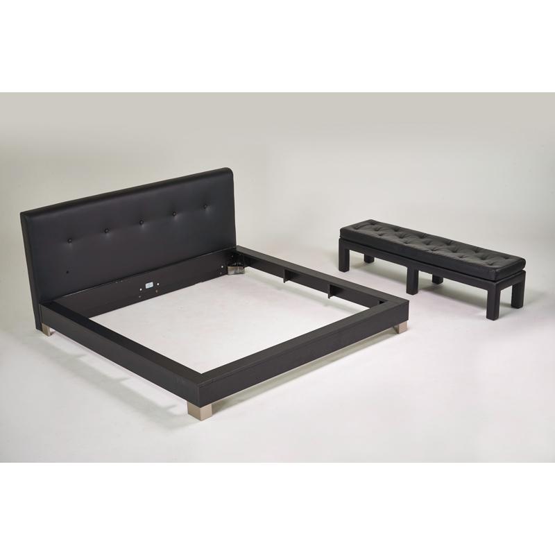 Appraisal: CONTEMPORARY King-sized bed and bench USA s Brushed steel enameled