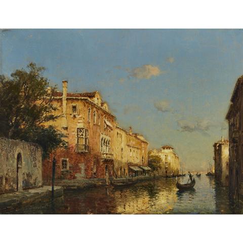 Appraisal: Antoine Bouvard - VENETIAN BACKWATER WITH GONDALIERS French Oil on