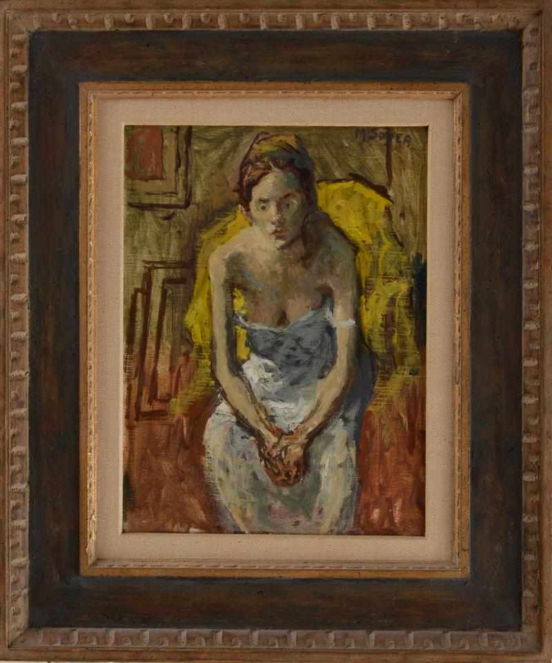 Appraisal: MOSES SOYER AMERICAN - ''WHITE CHEMISE'' Oil on canvas signed