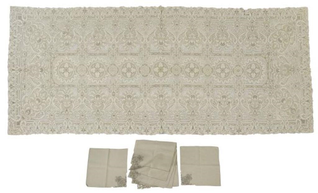 Appraisal: lot of Linen and lace tablecloth and napkins in an