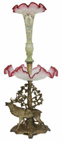 Appraisal: Victorian glass two-tier epergne centerpiece late th c opalescent to