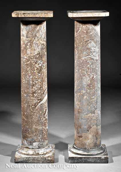 Appraisal: A Pair of Antique Empire-Style Grey Marble Pedestals late th