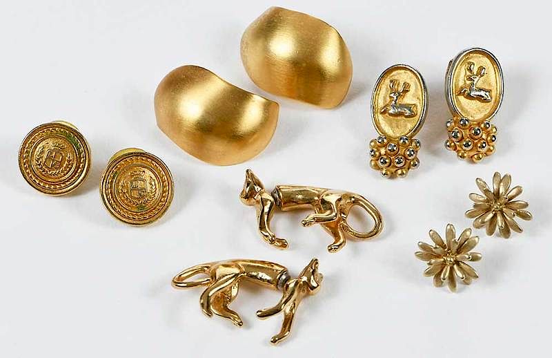 Appraisal: Five Pairs Costume Earrings including cat flowers and button designs