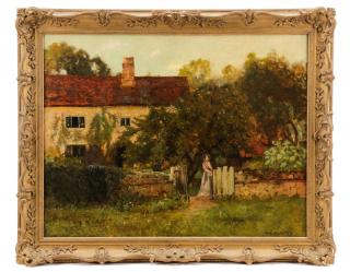 Appraisal: Thomas Mostyn Behind the Garden Wall Oil Thomas Mostyn American