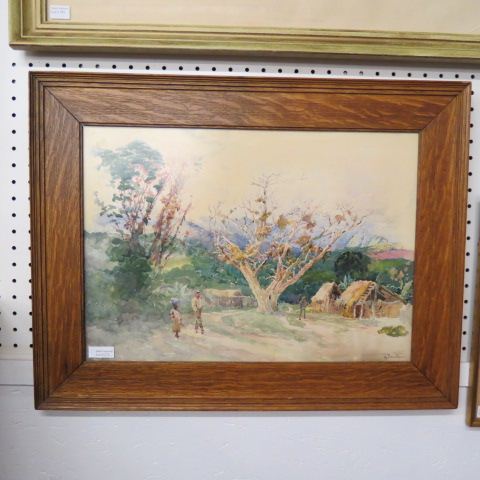 Appraisal: H J Sandham watercolor Dominican Village Haiti image area x