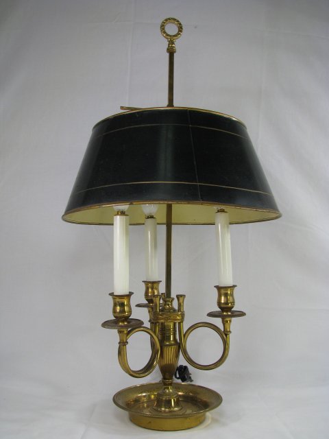 Appraisal: French brass tole Bouillotte table lamp The brass candlestick form