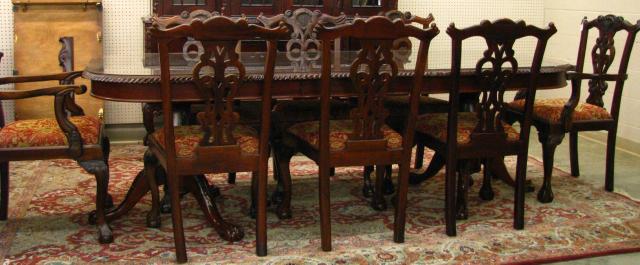 Appraisal: Chippendale style mahogany dining room table with two leaves and